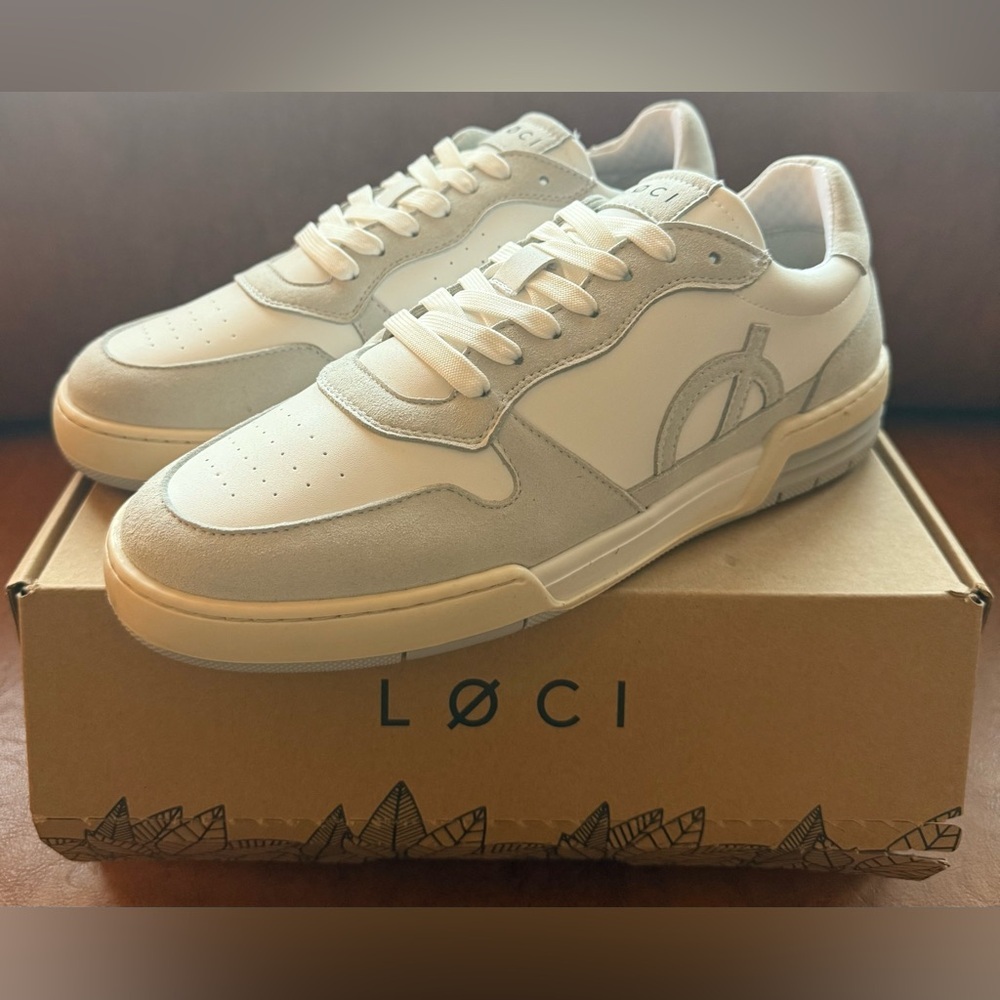 LØCI Atom Vegan Sneakers White Grey Cream Men 8.5–9 Women 11.5–12 EU 42 NWB - Picture 2 of 9